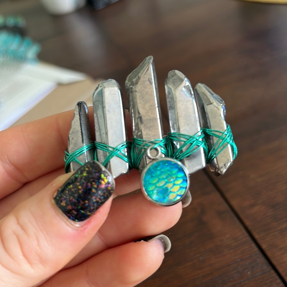 Metallic silver crystal hair barrette with mermaid accent
